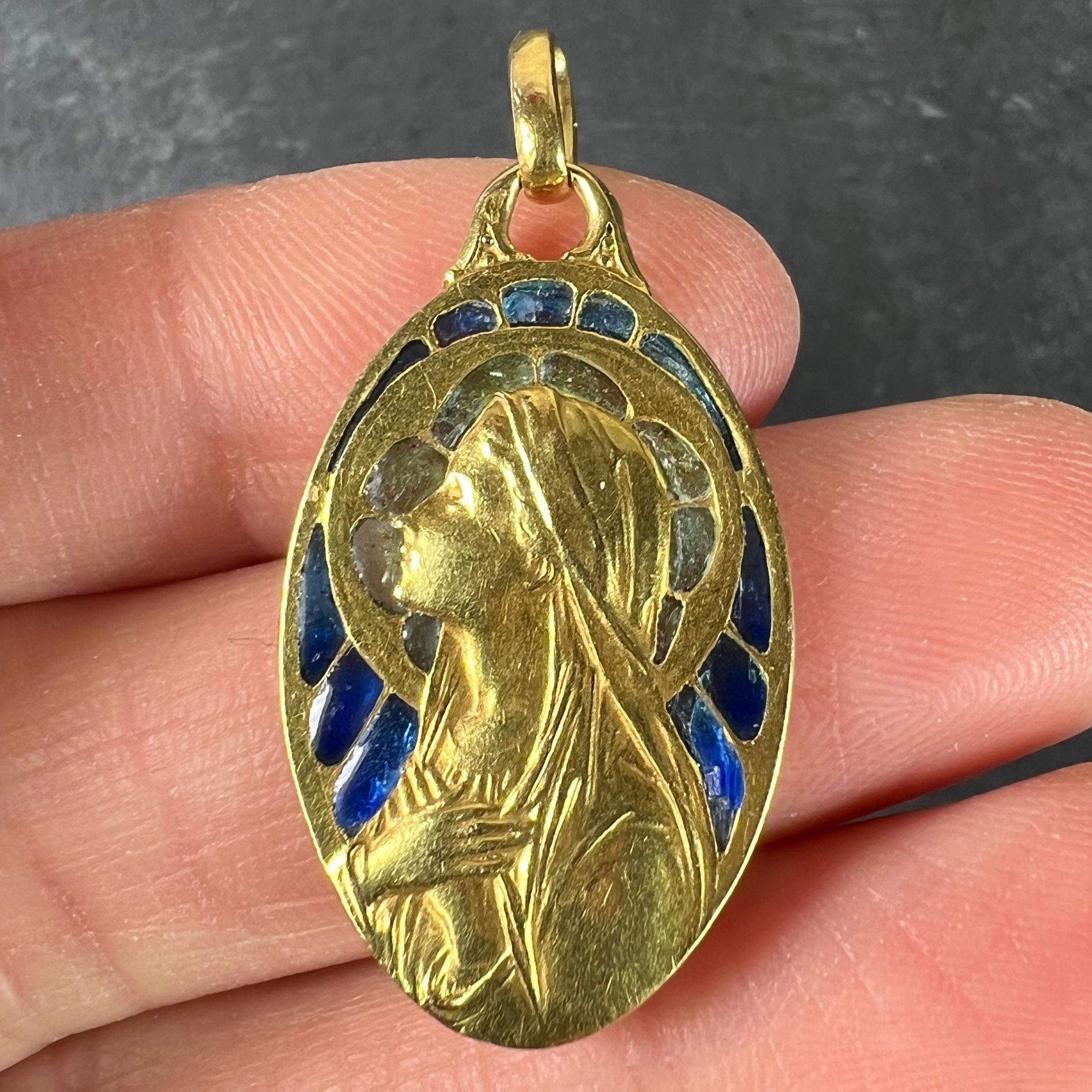 Antique French Virgin Mary Plique A Jour Enamel 18K Yellow Gold Pendant ...
