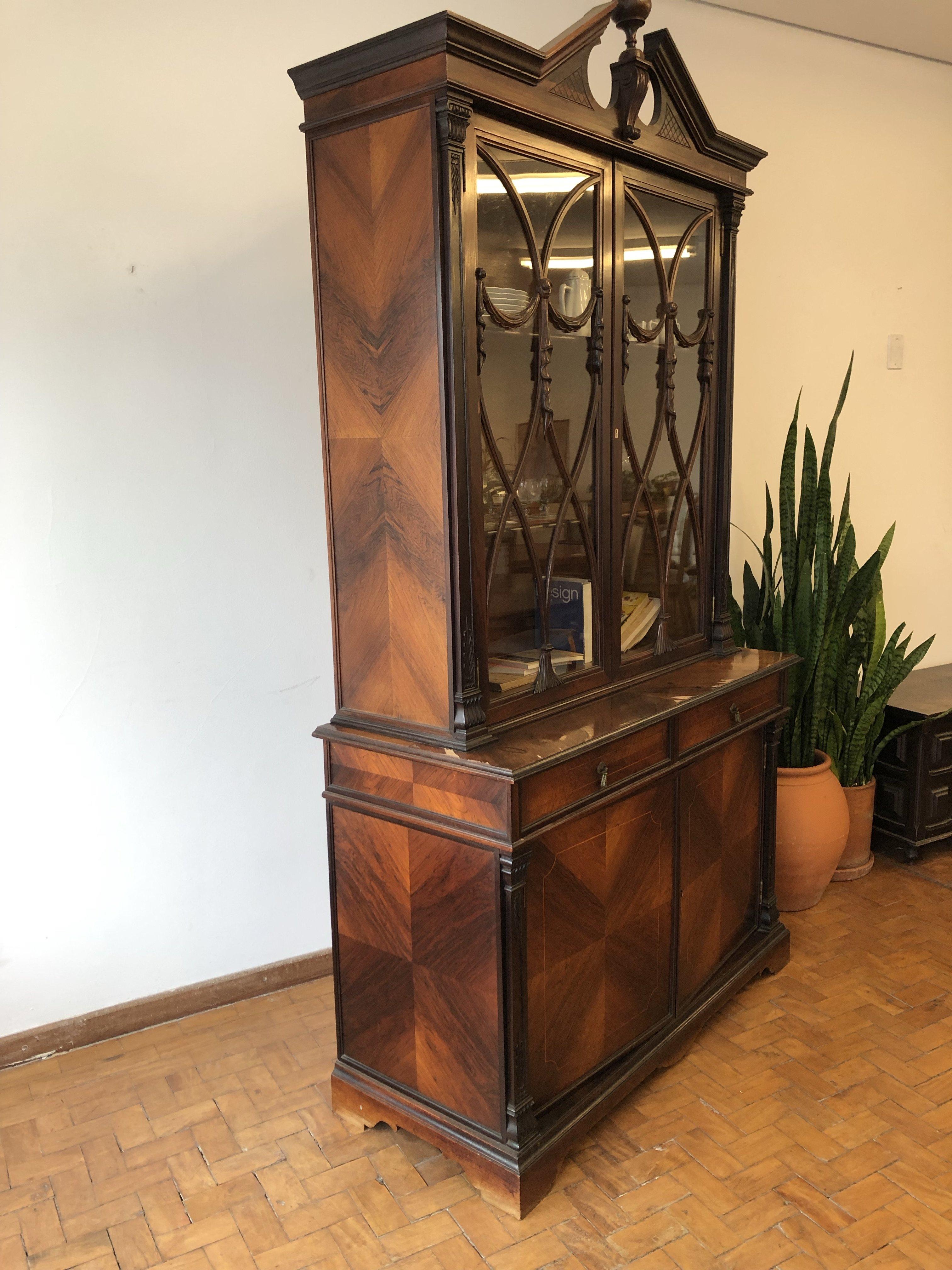 20th Century Antique French Vitrine Bookcase in Rosewood For Sale
