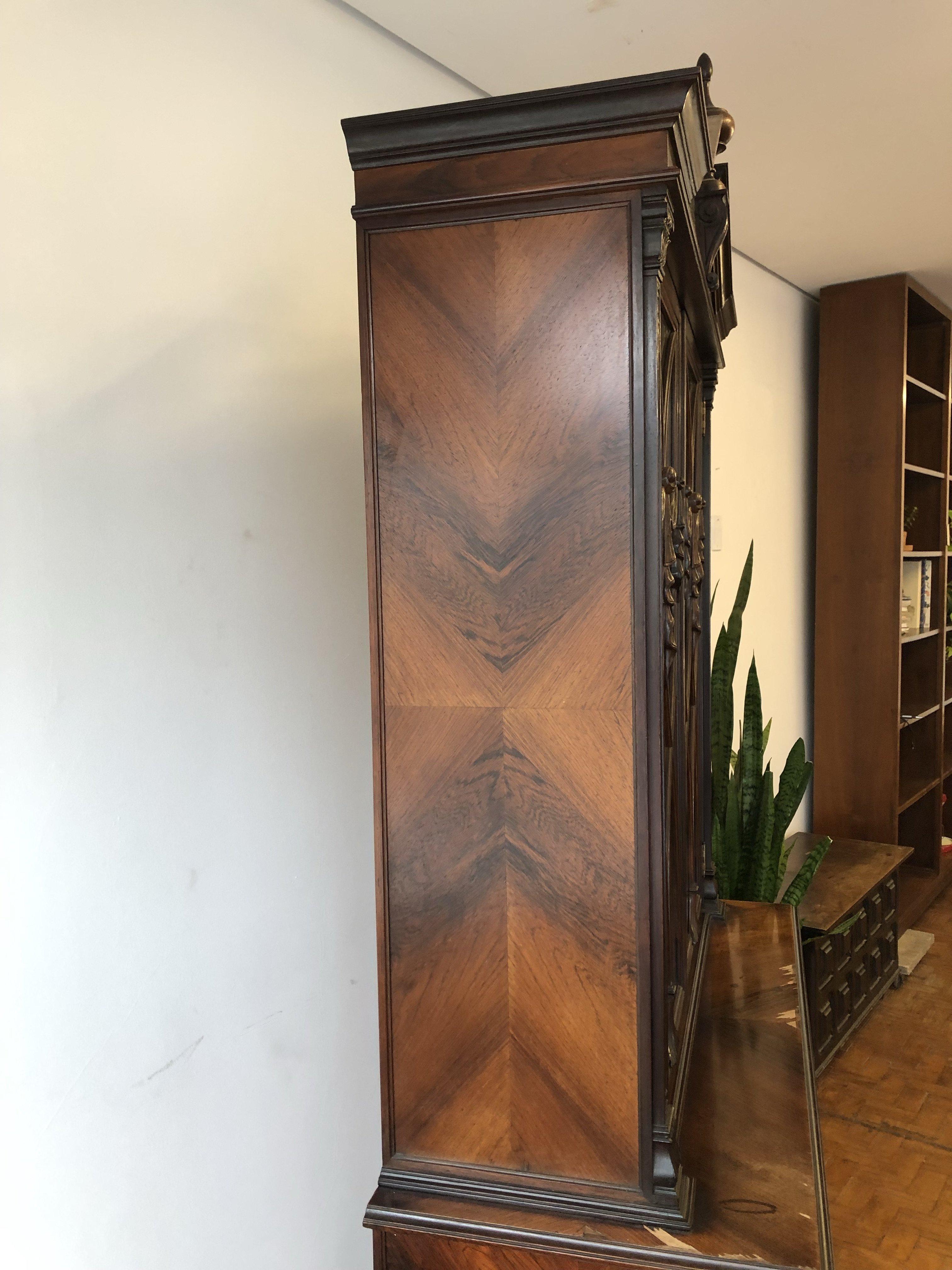 Wood Antique French Vitrine Bookcase in Rosewood For Sale