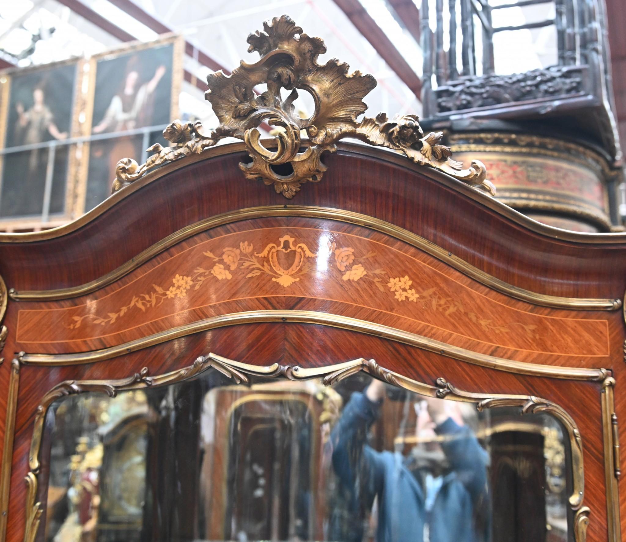 Antique French Vitrine Display Cabinet Inlay 1860 In Good Condition For Sale In Potters Bar, GB