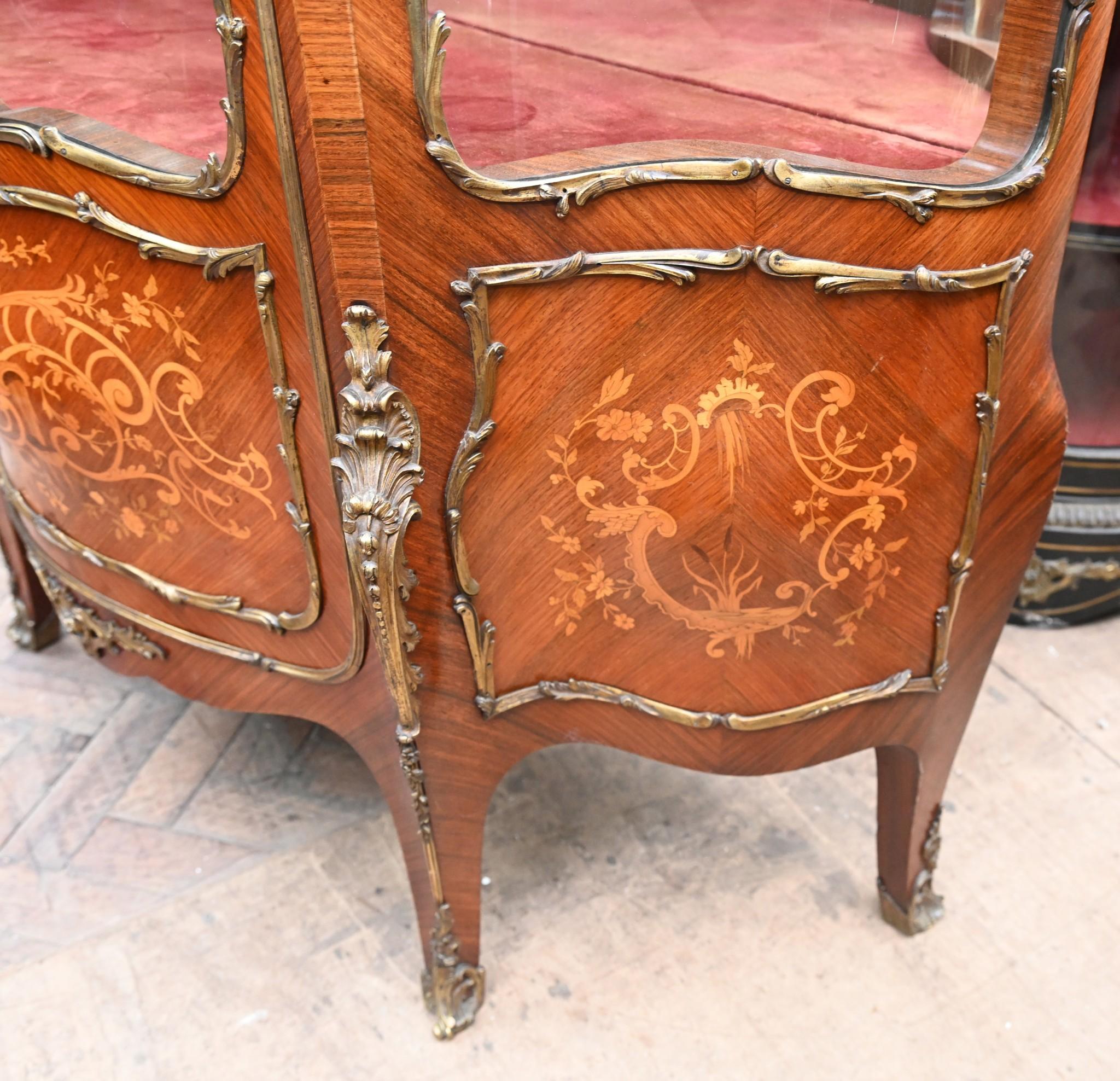 Glass Antique French Vitrine Display Cabinet Inlay 1860 For Sale