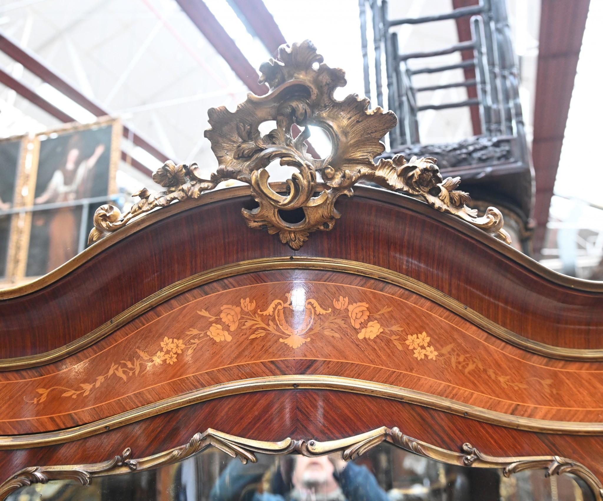 Antique French Vitrine Display Cabinet Inlay 1860 For Sale 3