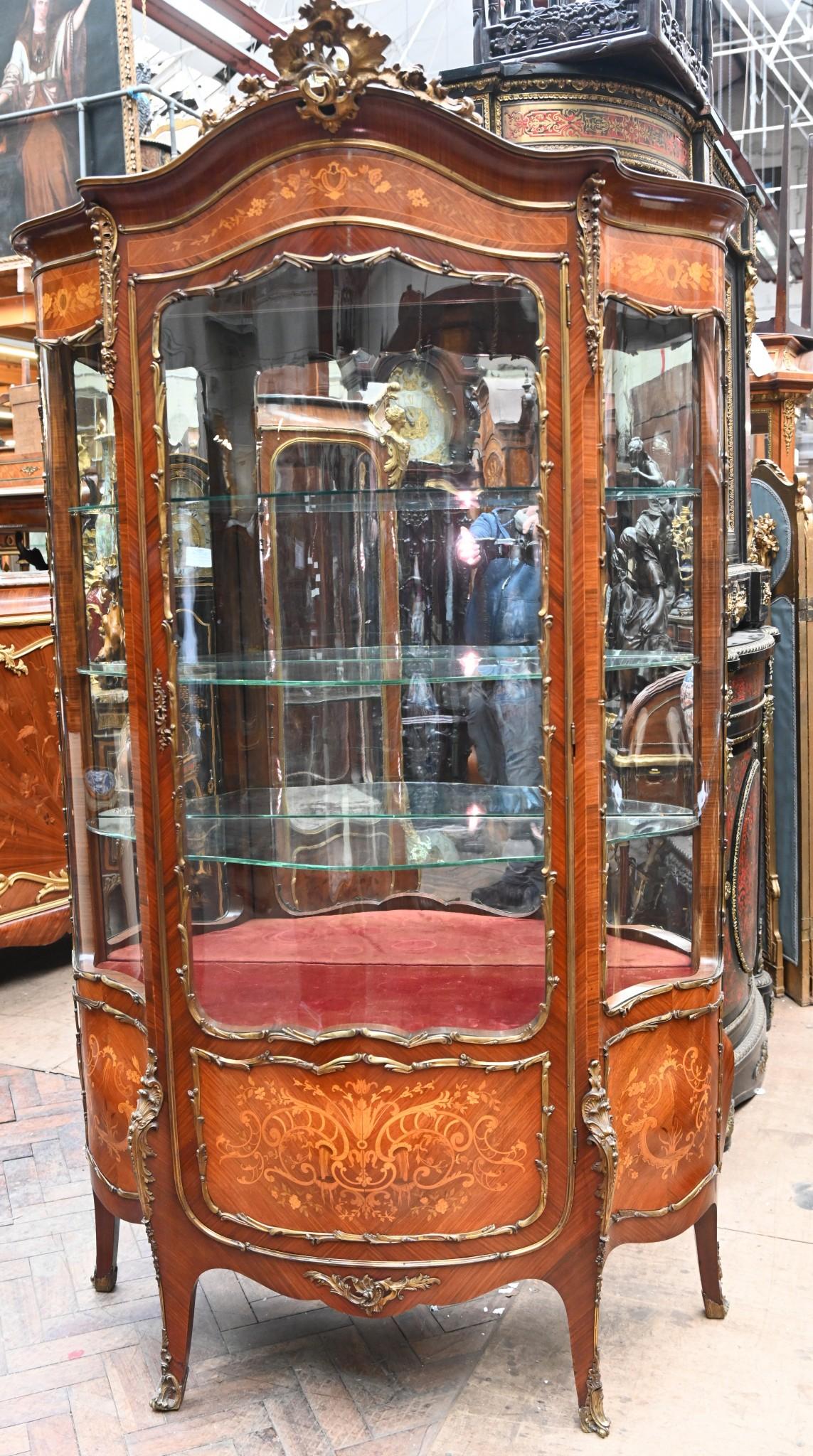 Antique French Vitrine Display Cabinet Inlay 1860 For Sale 4
