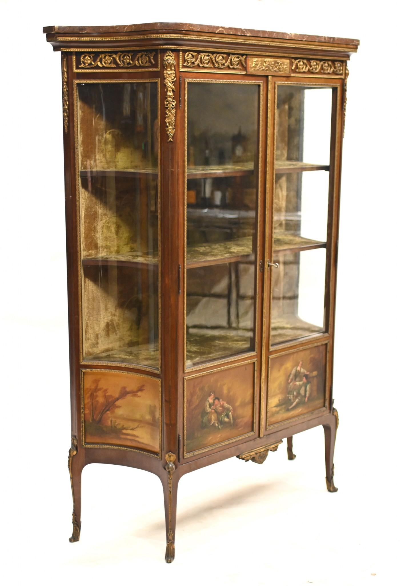 Antique French Vitrine Display Cabinet Painted Vernis Martin 1870 For Sale 7