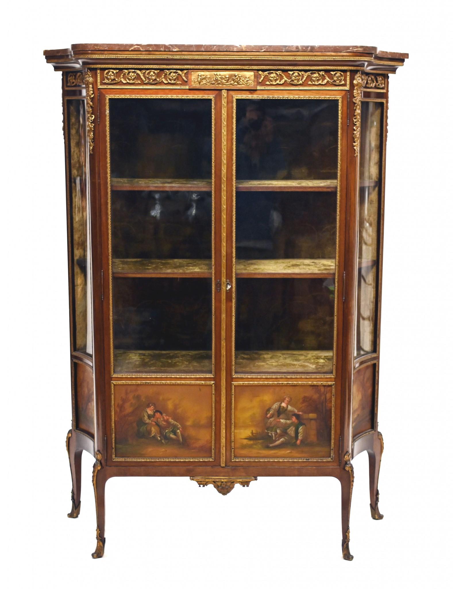 Antique French Vitrine Display Cabinet Painted Vernis Martin 1870 For Sale 8