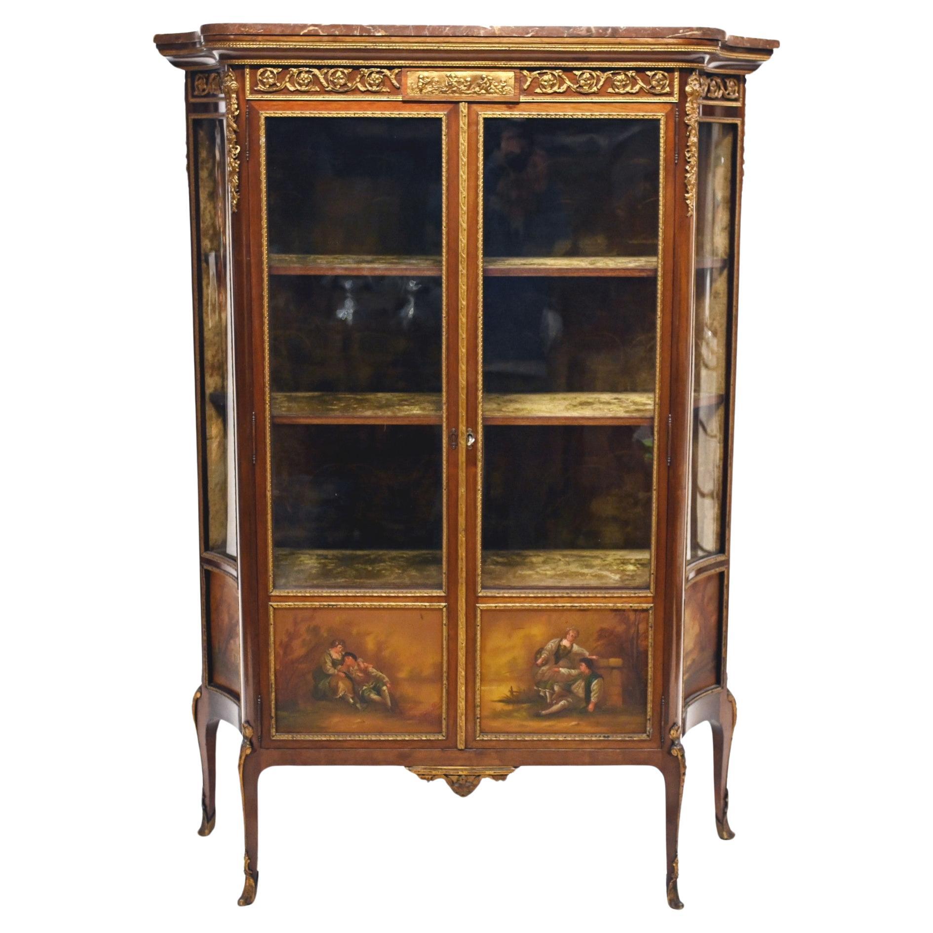 Antique French Vitrine Display Cabinet Painted Vernis Martin 1870 For Sale