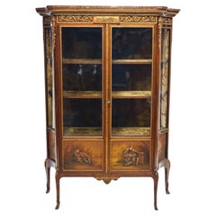 Used French Vitrine Display Cabinet Painted Vernis Martin 1870