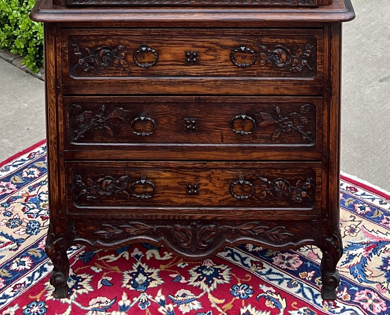 Antique French Vitrine Over Chest of Drawers Bonnetiere Bookcase Oak Carved 19C For Sale 3