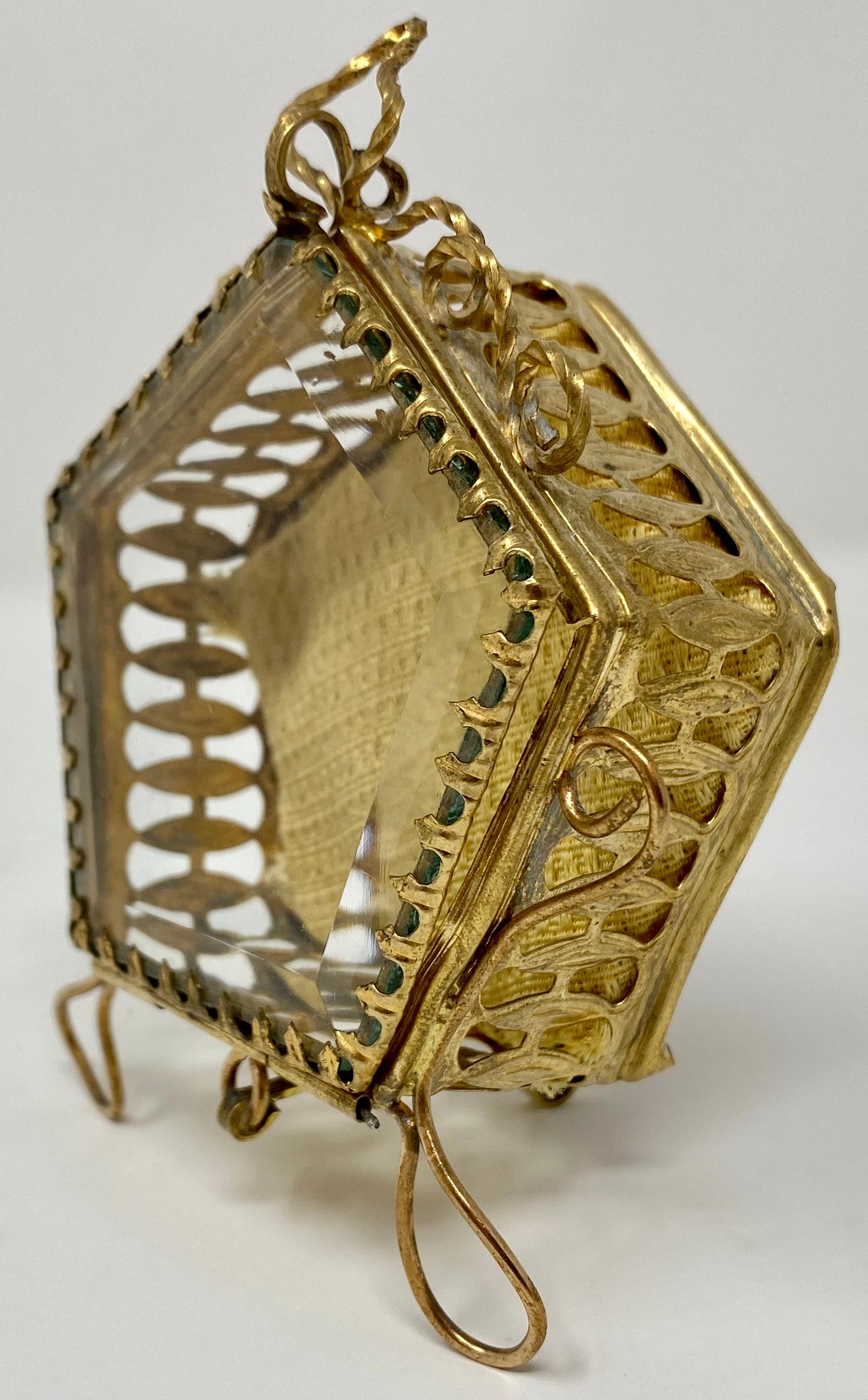 Antique French vitrine watch holder brass ormolu with beveled glass, circa 1900.