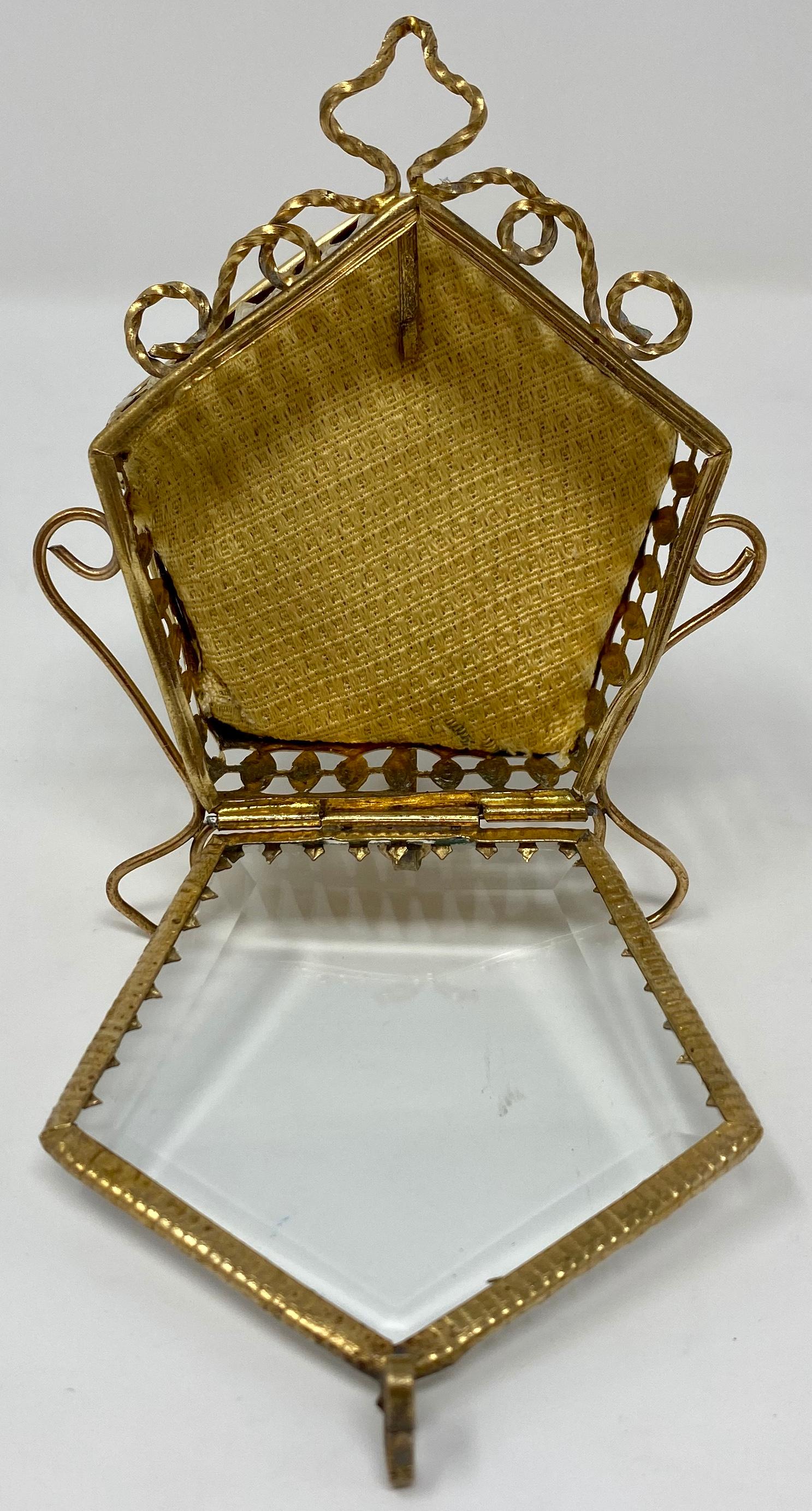 Antique French Vitrine Watch Holder Brass Ormolu with Beveled Glass, circa 1900 For Sale 1