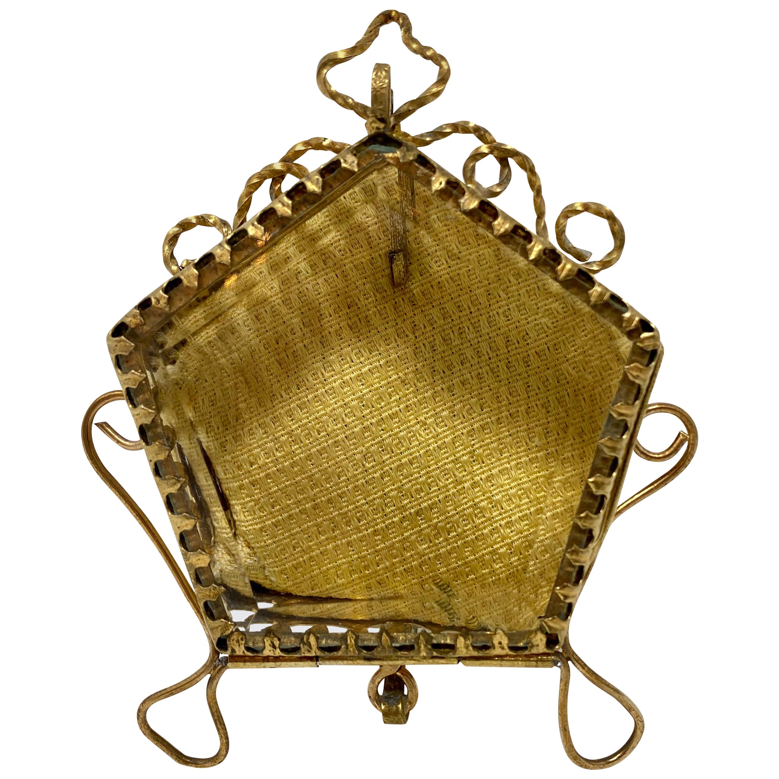 Antique French Vitrine Watch Holder Brass Ormolu with Beveled Glass, circa 1900 For Sale