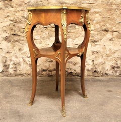 Antique French Vitrine with Serpentine Top and Bronze Accents