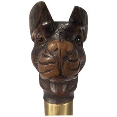 Antique French Walking Stick Cane, Dogs Head Handle with a Hidden Sword Inside