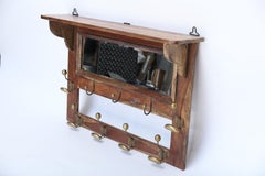 Antique French Wall Hat Rack with Mirror