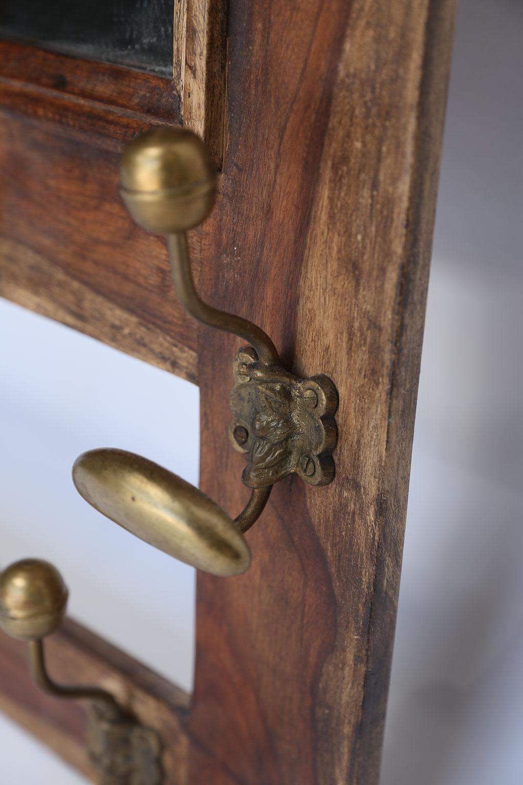 19th Century Antique French Wall Hat Rack with Mirror