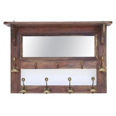 Antique French Wall Hat Rack with Mirror