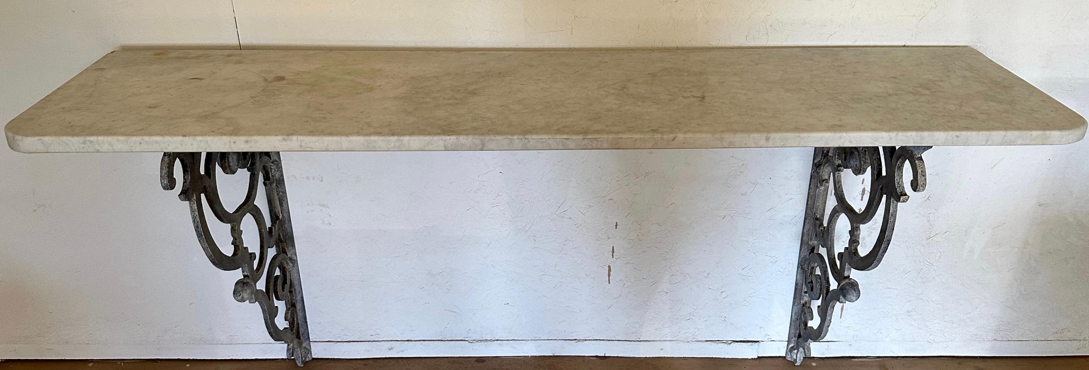 Antique French Wall Hung Console Table with Marble Top In Good Condition For Sale In Sheffield, MA