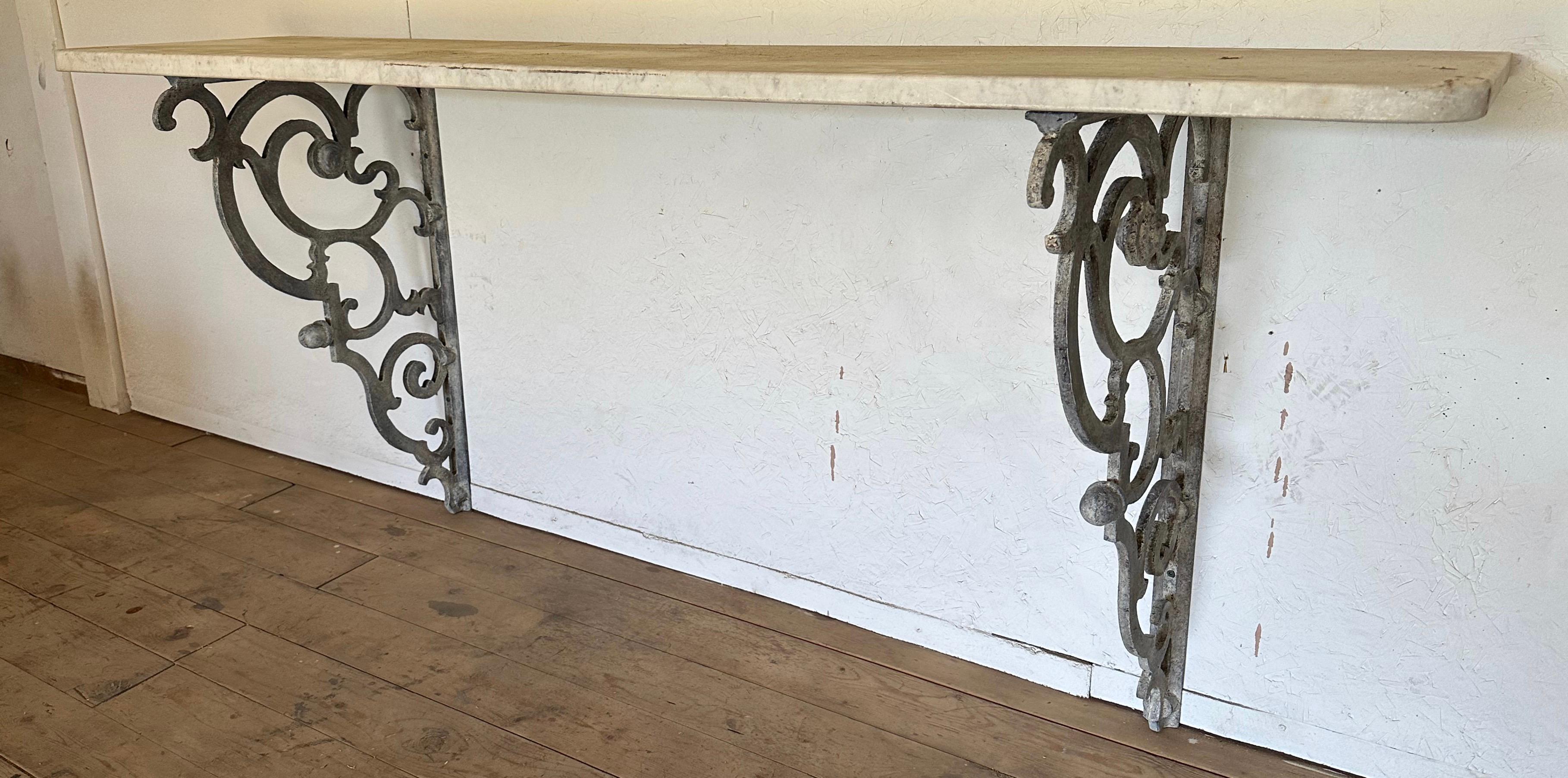 19th Century Antique French Wall Hung Console Table with Marble Top For Sale