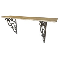 Antique French Wall Hung Console Table with Marble Top