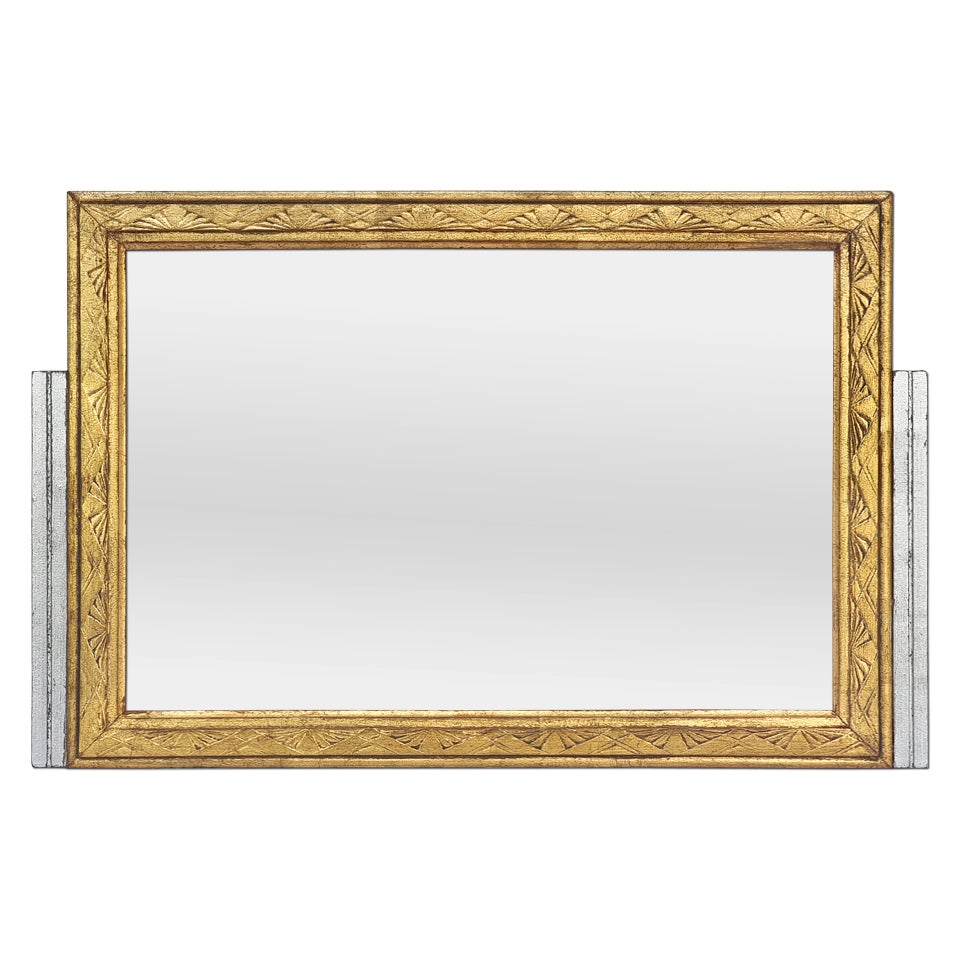 Antique French Wall Mirror Gilded & Silvered Wood, Art Nouveau Style, circa 1900