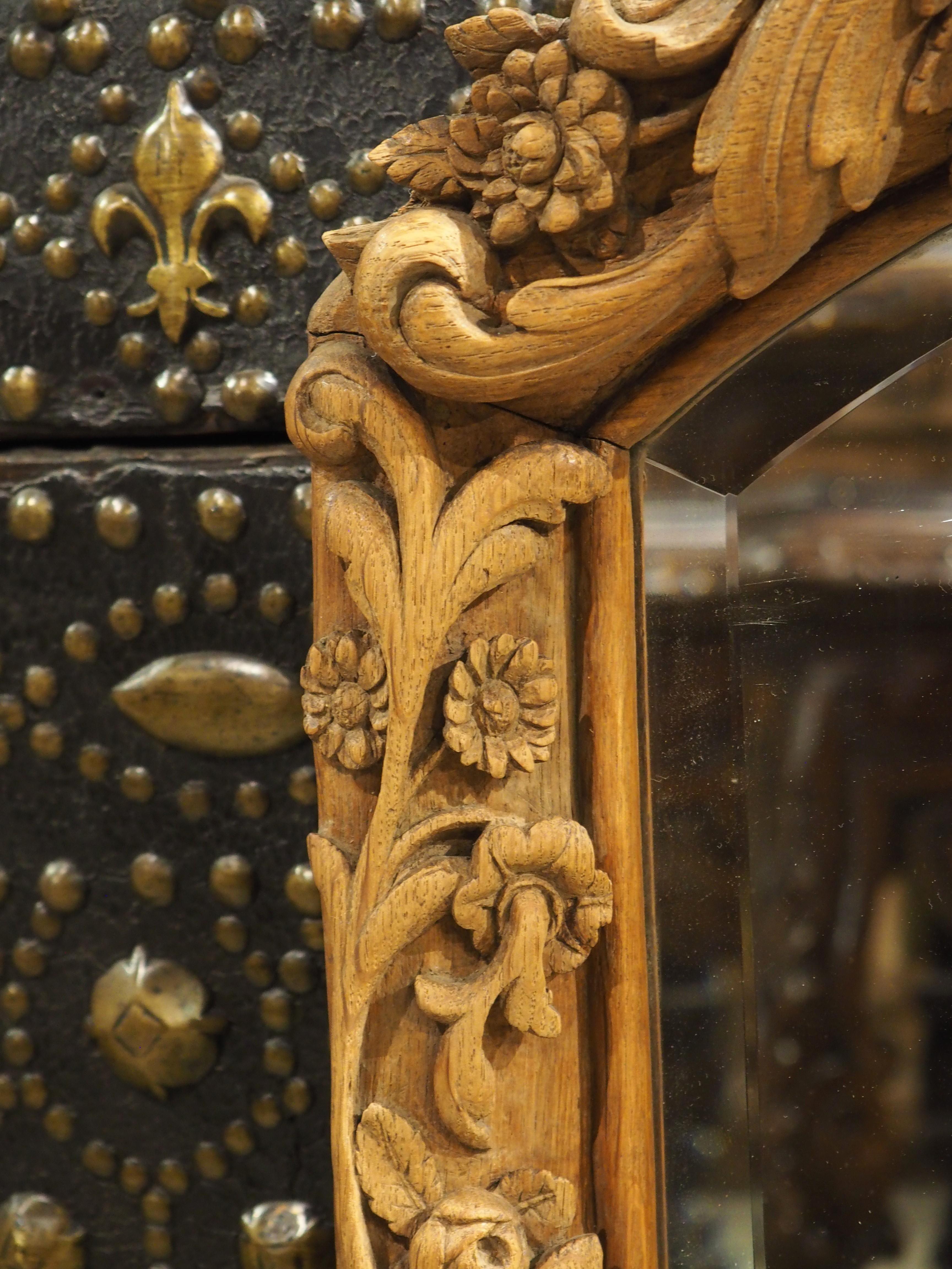 Antique French Wall Mirror in Hand Carved Natural Oak, 19th Century For Sale 5