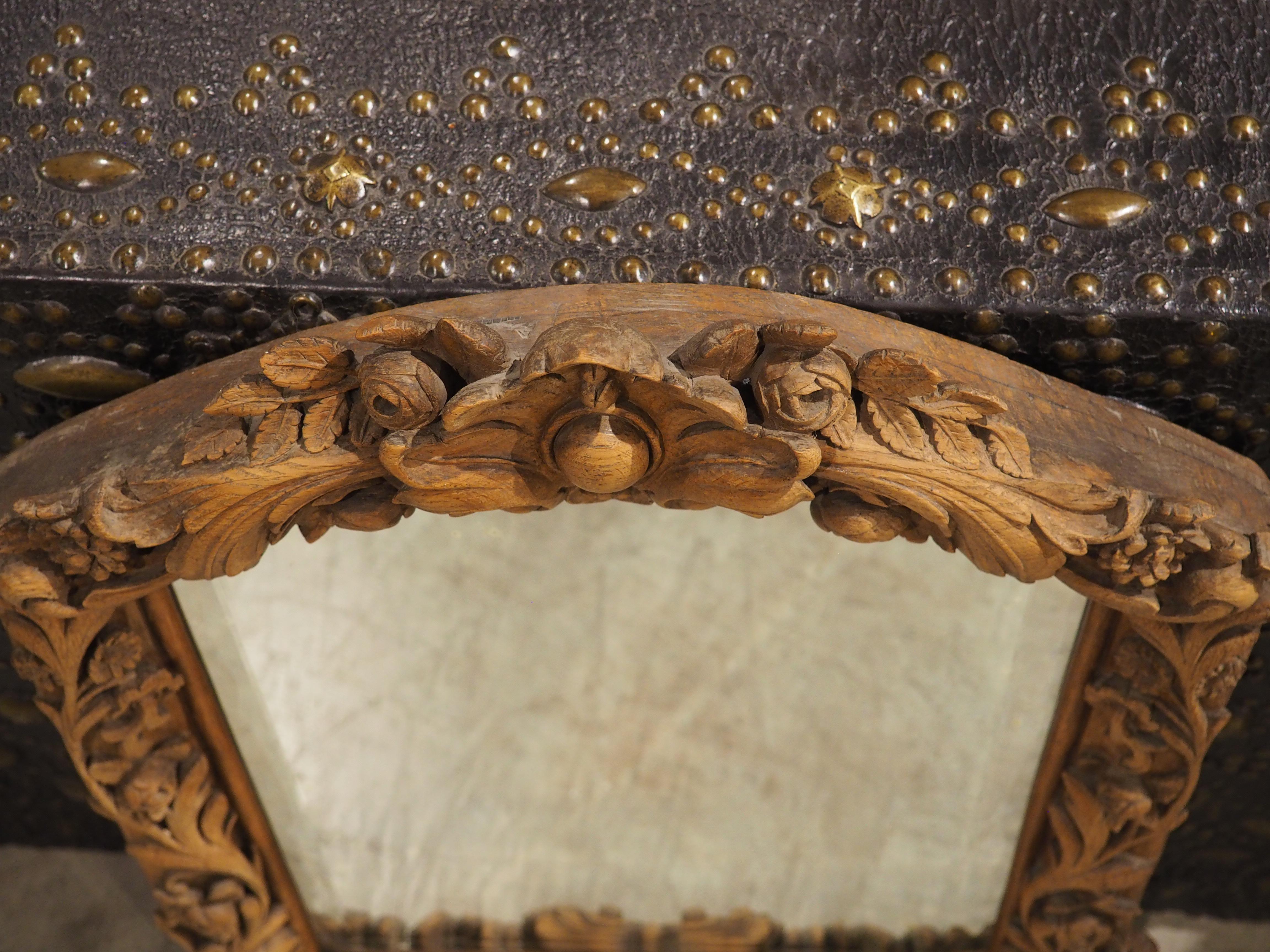 Antique French Wall Mirror in Hand Carved Natural Oak, 19th Century For Sale 10