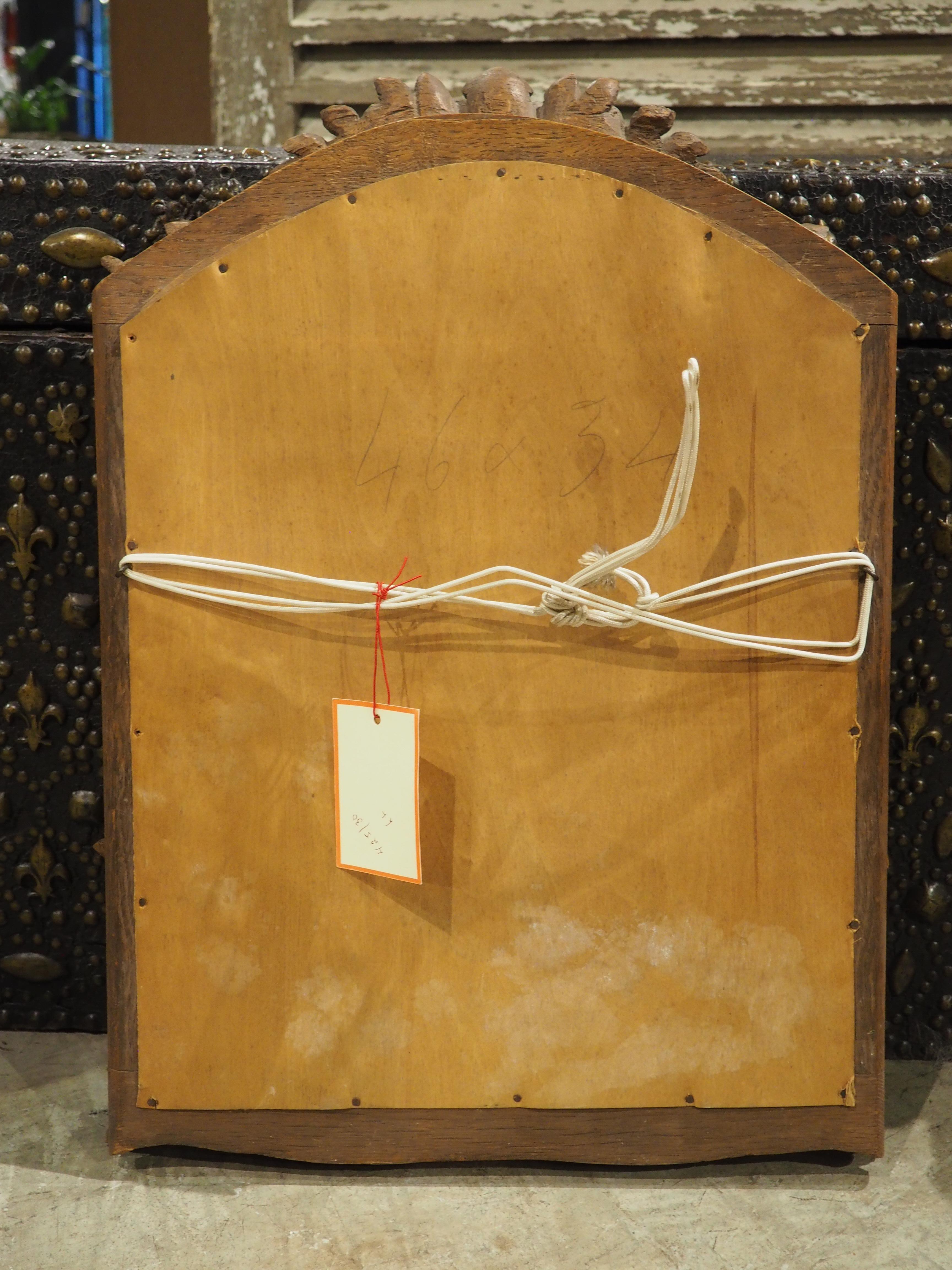 Antique French Wall Mirror in Hand Carved Natural Oak, 19th Century For Sale 12