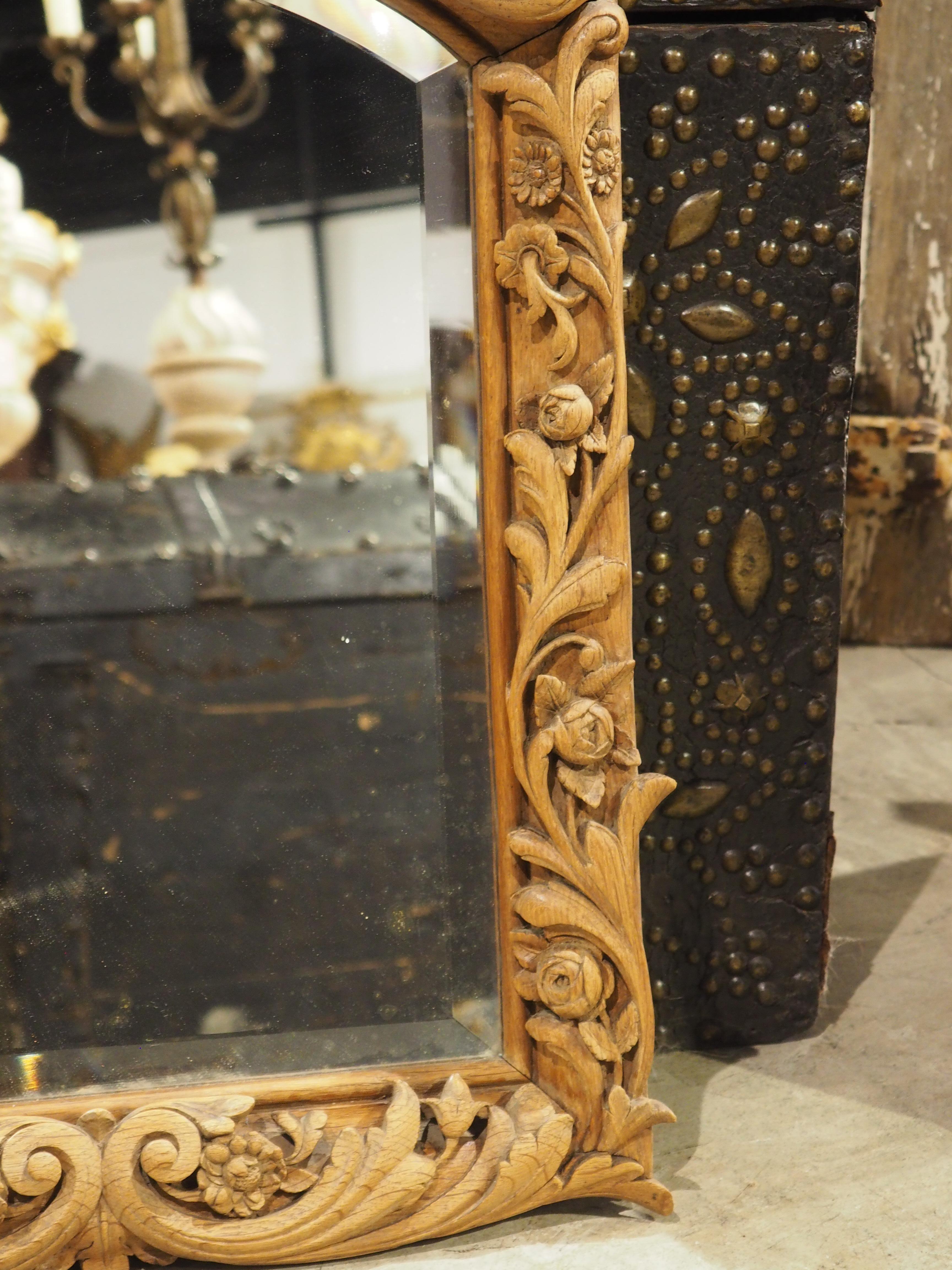 Antique French Wall Mirror in Hand Carved Natural Oak, 19th Century For Sale 13