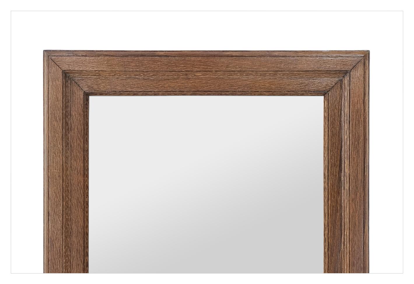 Carved Antique French Wall Mirror In Natural Oak Wood, circa 1940 For Sale