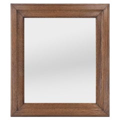 Antique French Wall Mirror In Natural Oak Wood, circa 1940