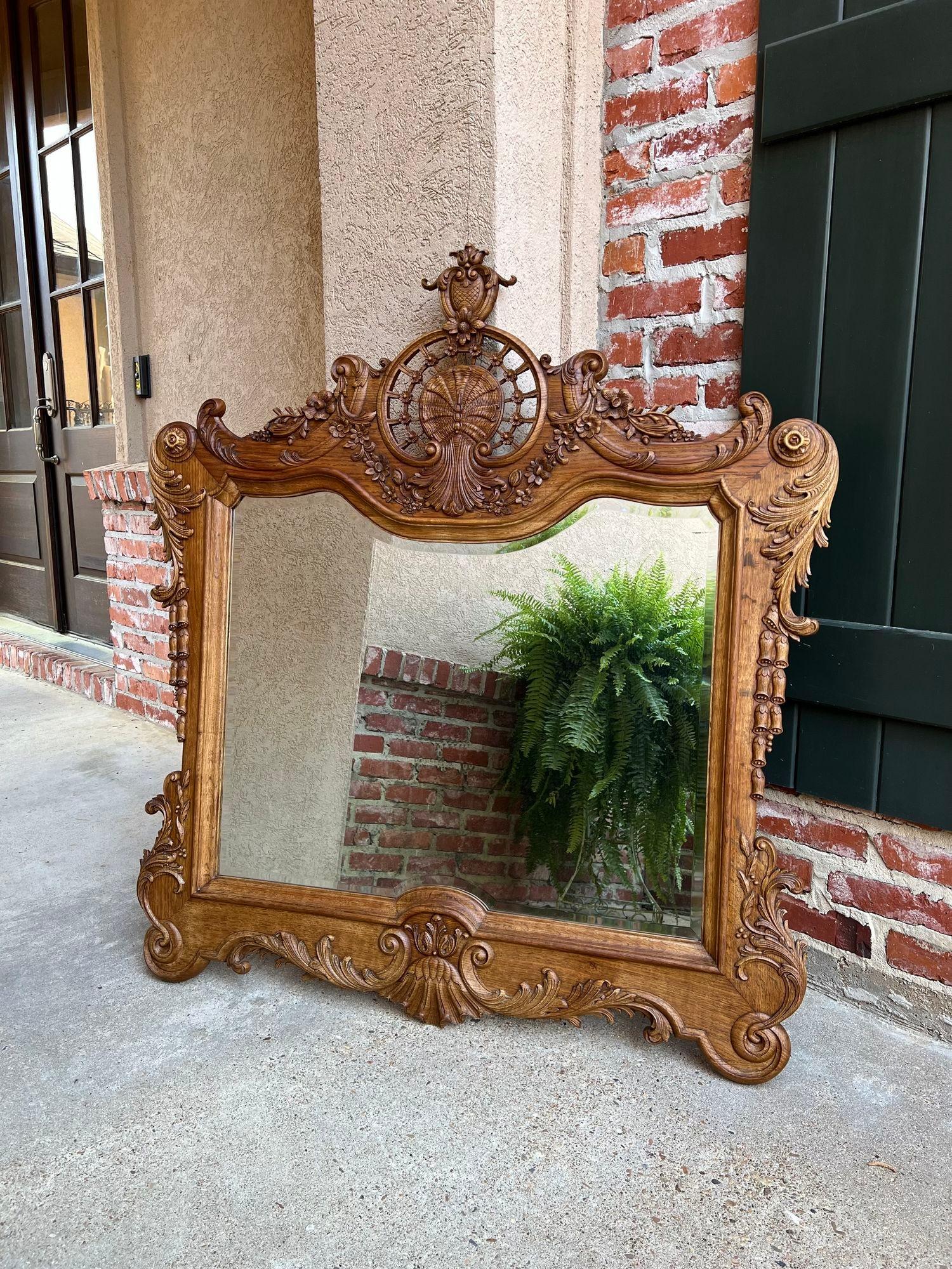 Antique French Wall Mirror Louis XV Carved Oak Stripped Finish, 19th Century For Sale 8