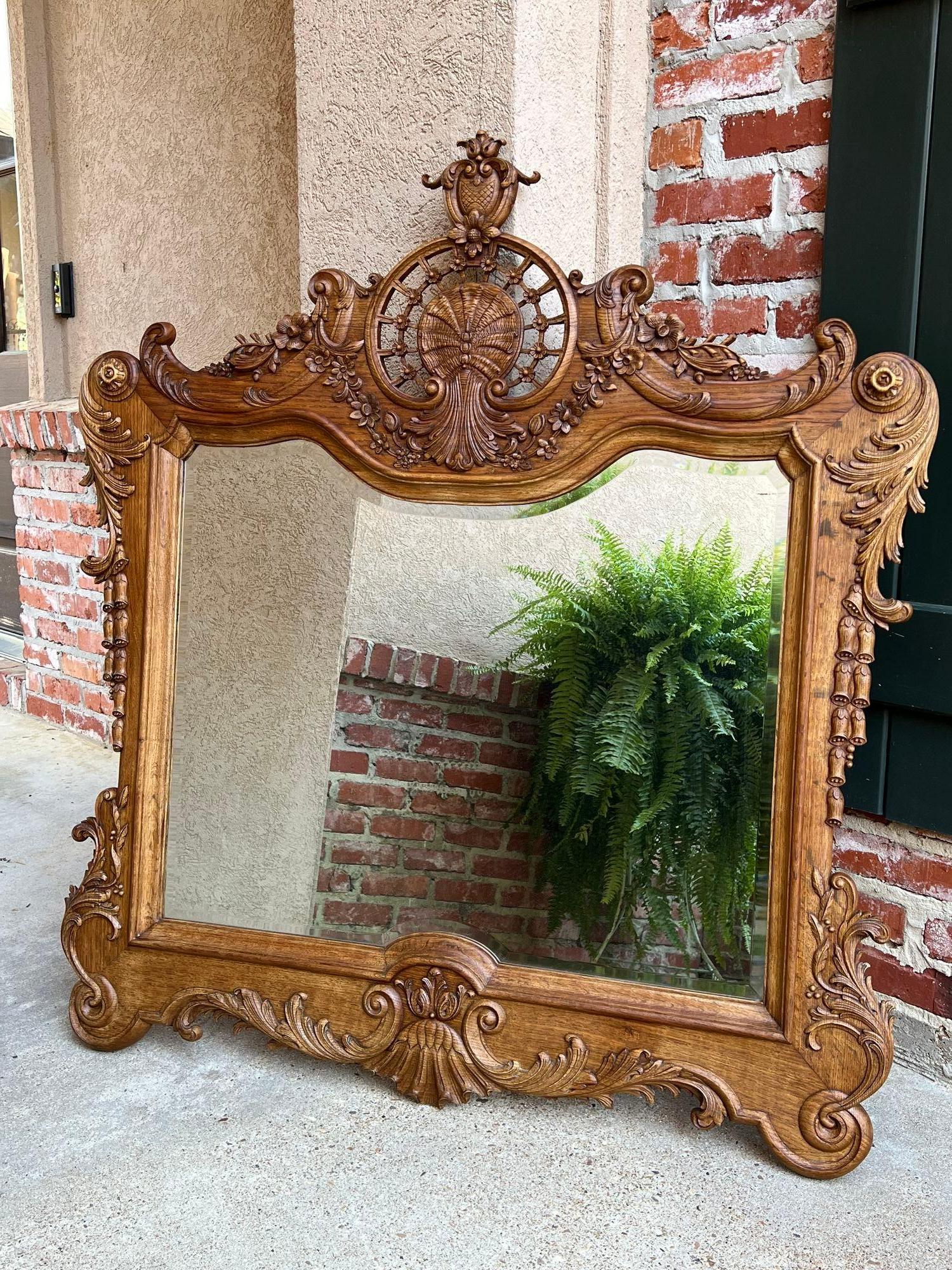 Antique French Wall Mirror Louis XV Carved Oak Stripped Finish, 19th Century For Sale 9