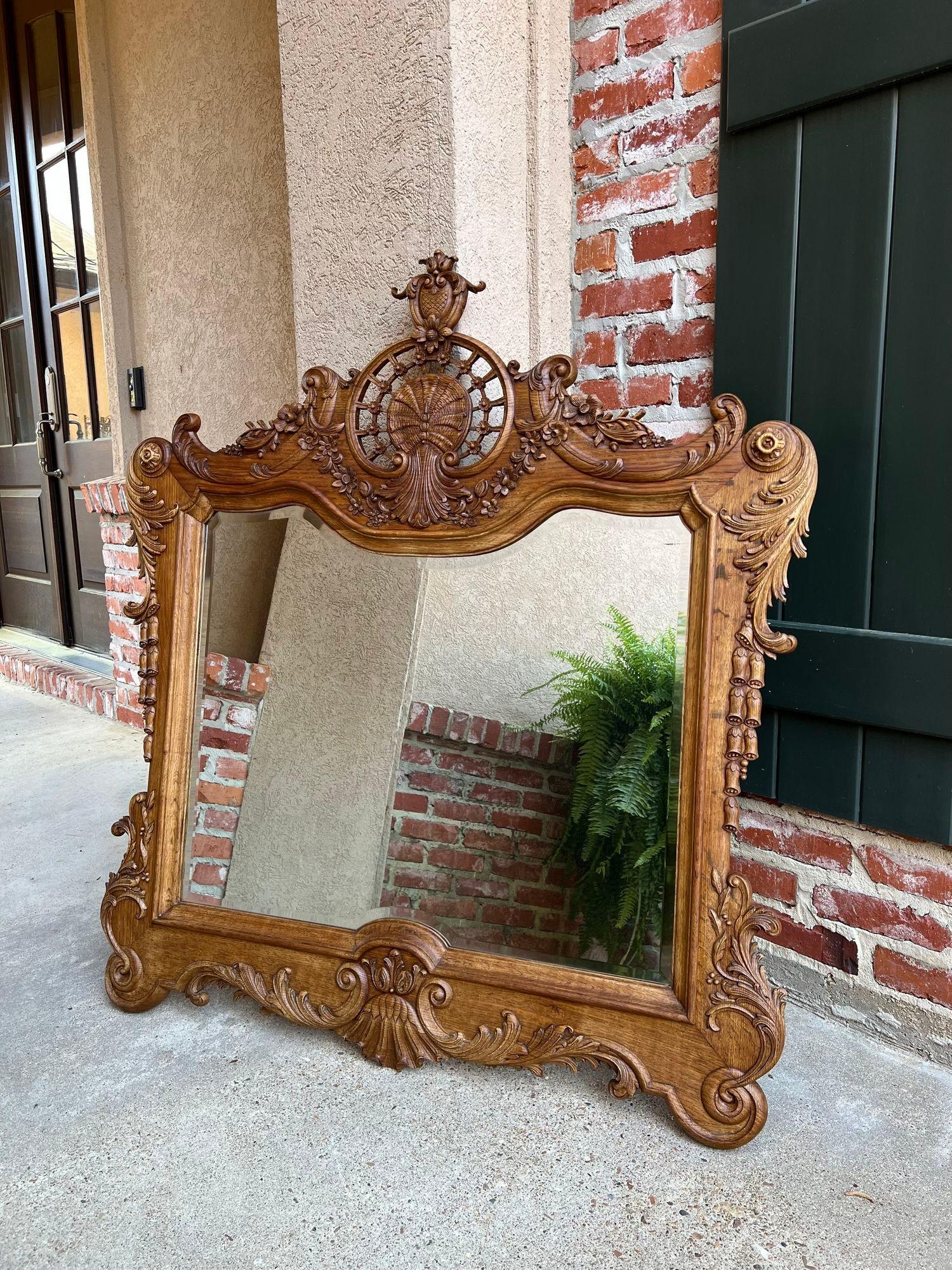 Antique French Wall Mirror Louis XV Carved Oak Stripped Finish, 19th Century For Sale 10