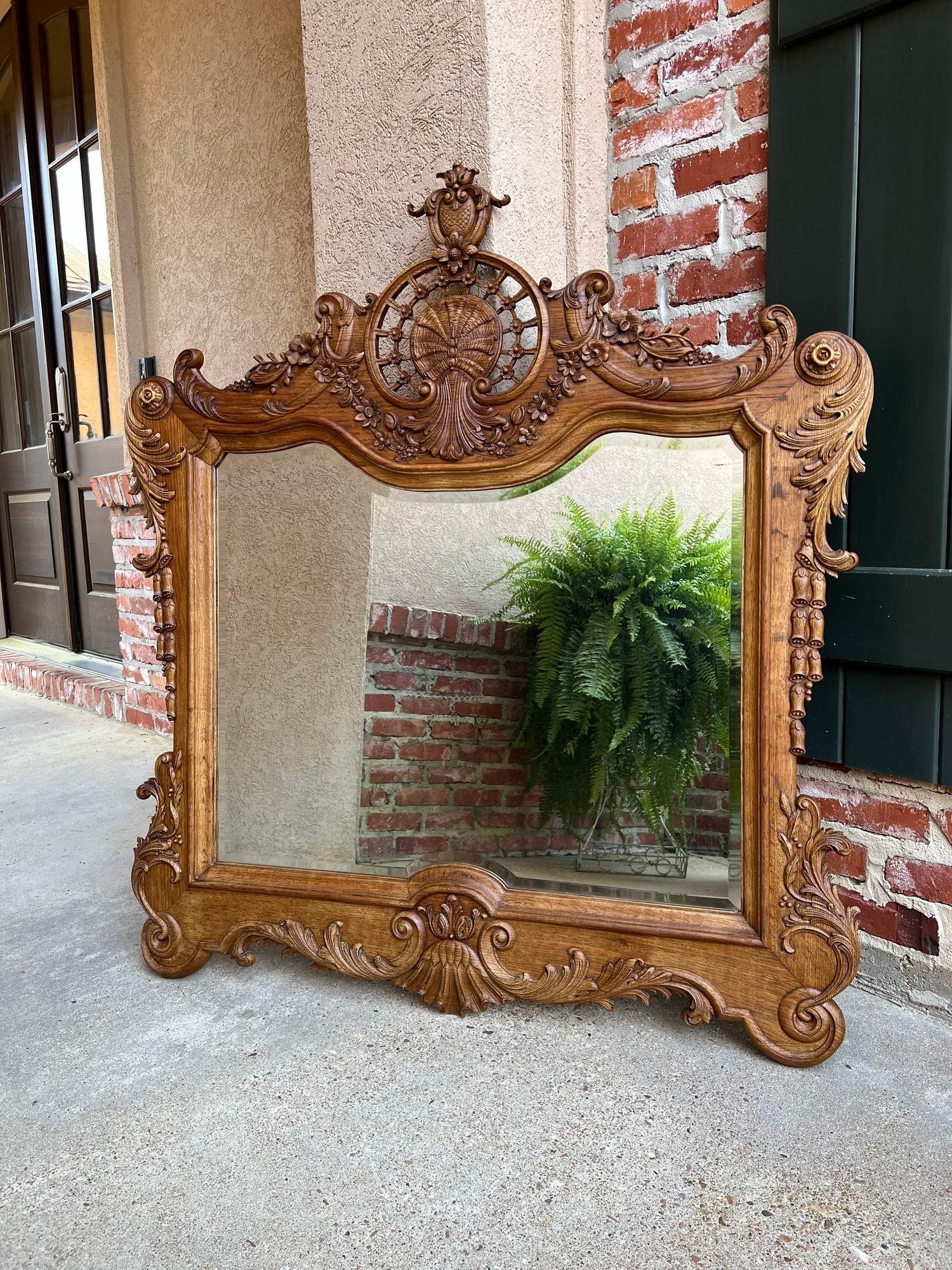 Antique French Wall Mirror Louis XV Carved Oak Stripped Finish, 19th Century For Sale 11