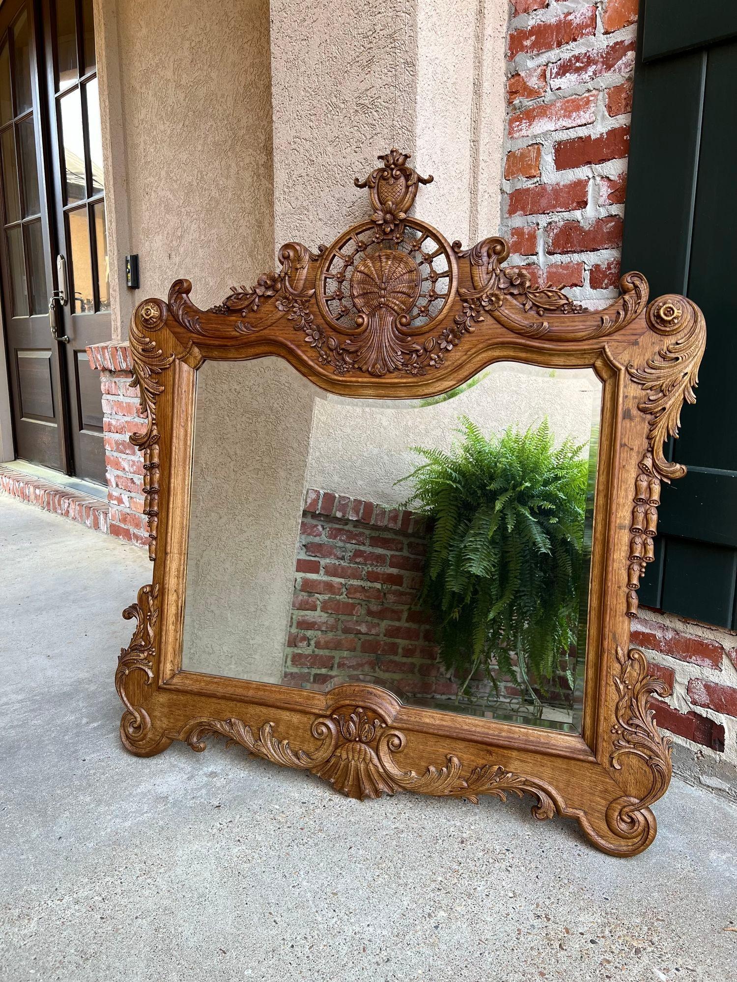 Antique French Wall Mirror Louis XV Carved Oak Stripped Finish, 19th Century For Sale 12