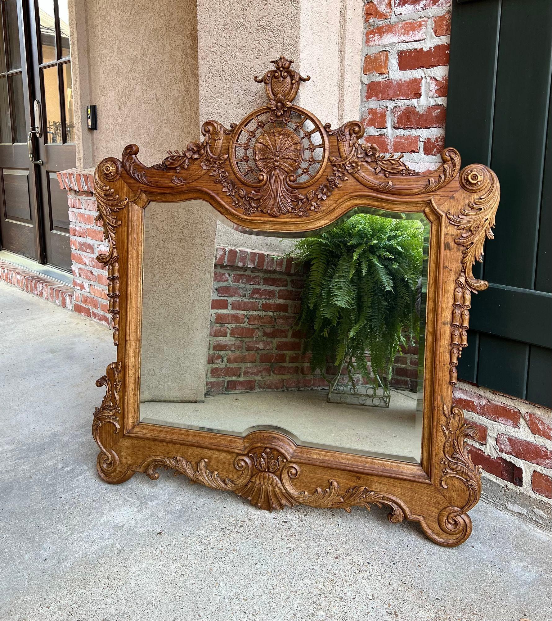French Provincial Antique French Wall Mirror Louis XV Carved Oak Stripped Finish, 19th Century For Sale