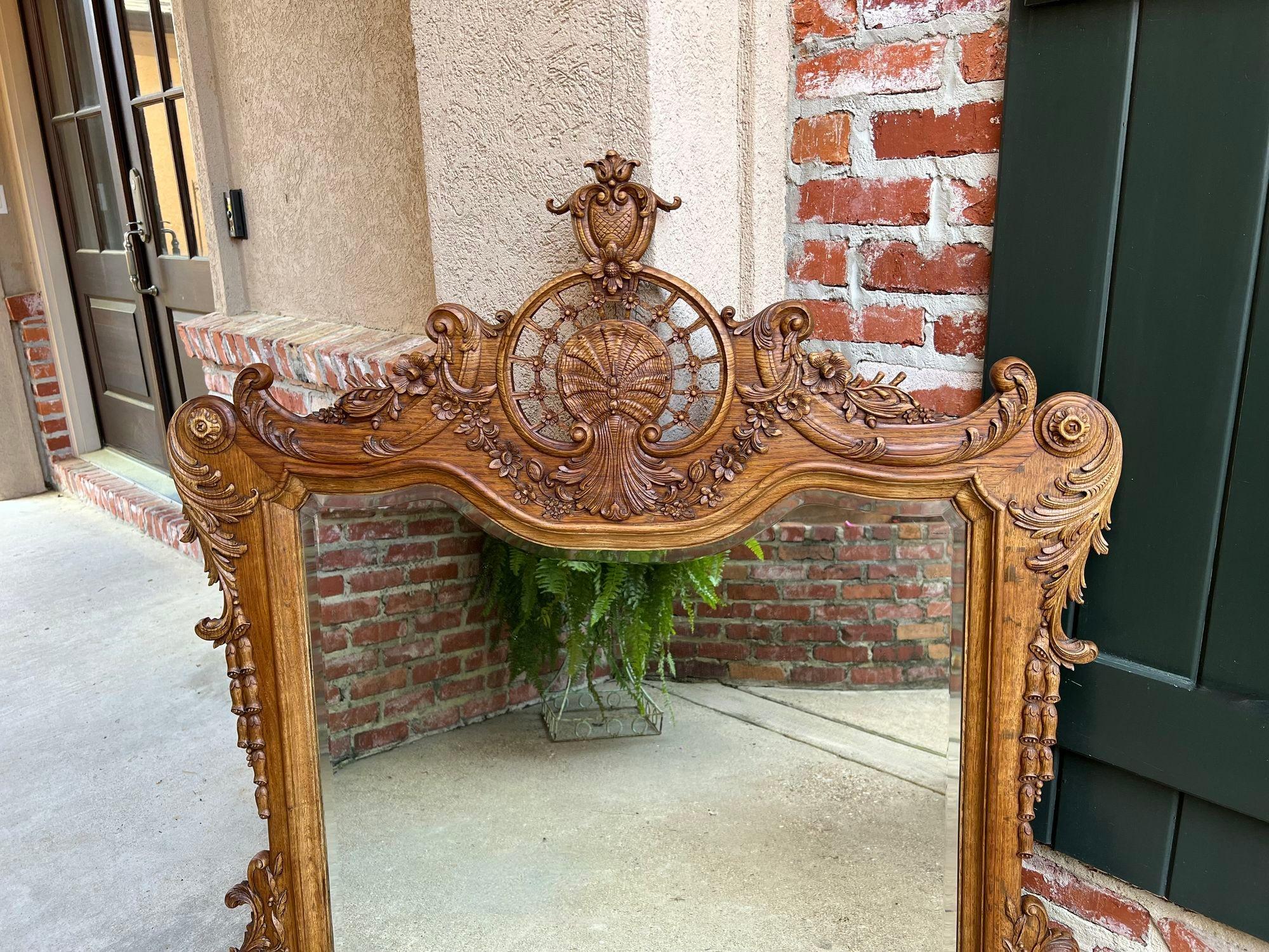Hand-Carved Antique French Wall Mirror Louis XV Carved Oak Stripped Finish, 19th Century For Sale