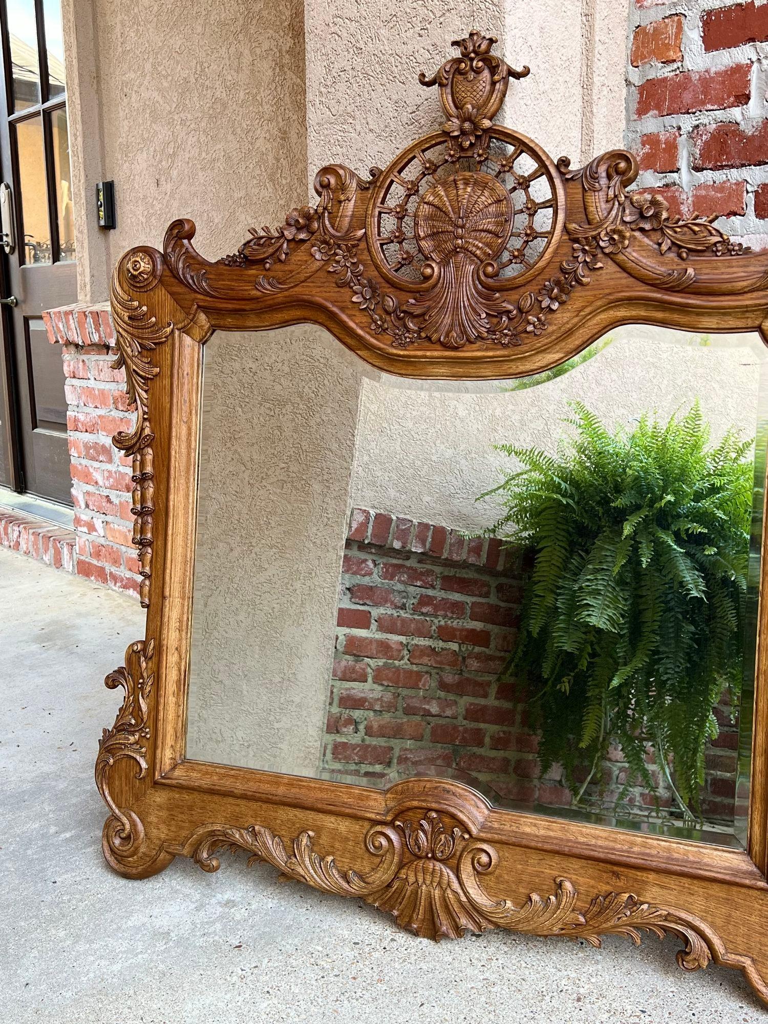 Antique French Wall Mirror Louis XV Carved Oak Stripped Finish, 19th Century In Good Condition For Sale In Shreveport, LA