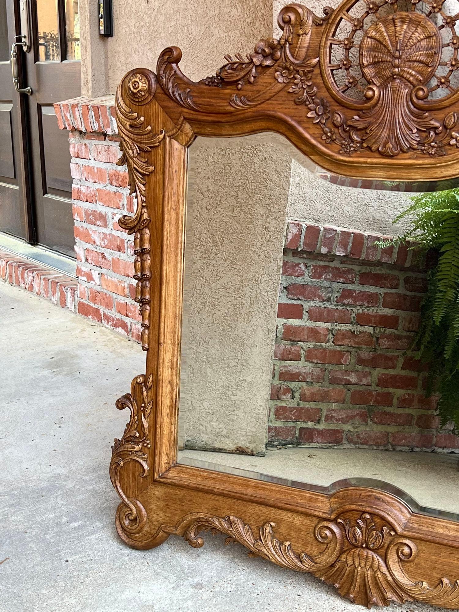 Antique French Wall Mirror Louis XV Carved Oak Stripped Finish, 19th Century For Sale 4