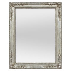 Antique French Wall Mirror, Romantic Period, Patinated Silvered Wood, circa 1830