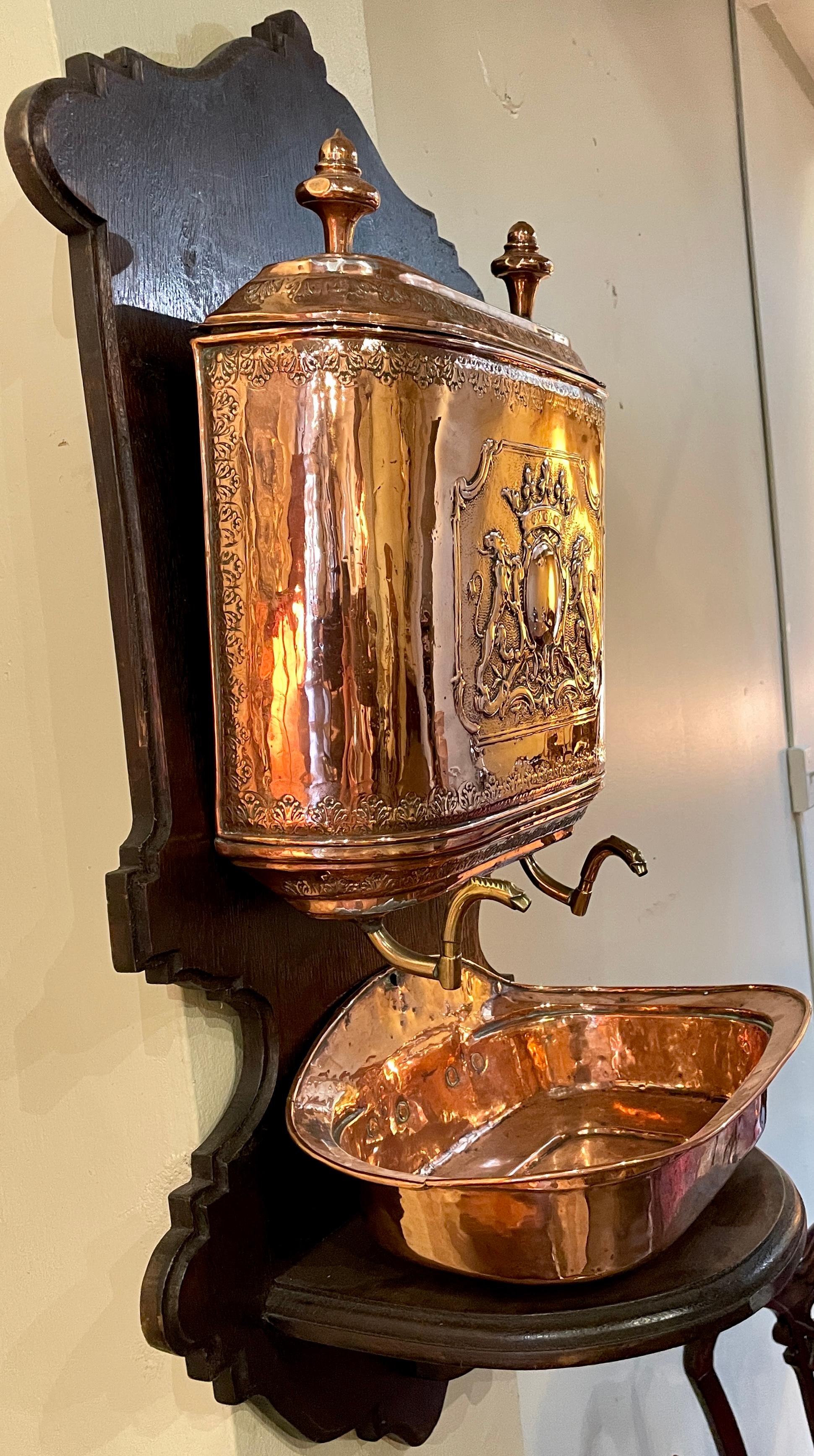 Exceptional Antique French Wall-Mounted Copper Lavabo, Circa 1860-1880.