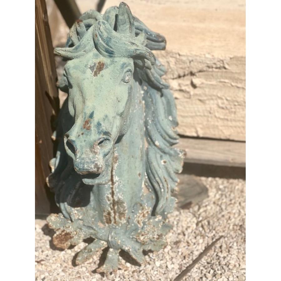 Antique French Wall-Mounted Statue of Cast Iron Horse Head

Dimensions: 13.5”W x 24”H x  18”D


