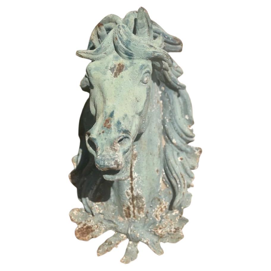 Antique French Wall-Mounted Statue of Cast Iron Horse Head For Sale