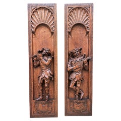 Vintage French Wall Plaques Hanging Decor Carved Oak Court Jesters