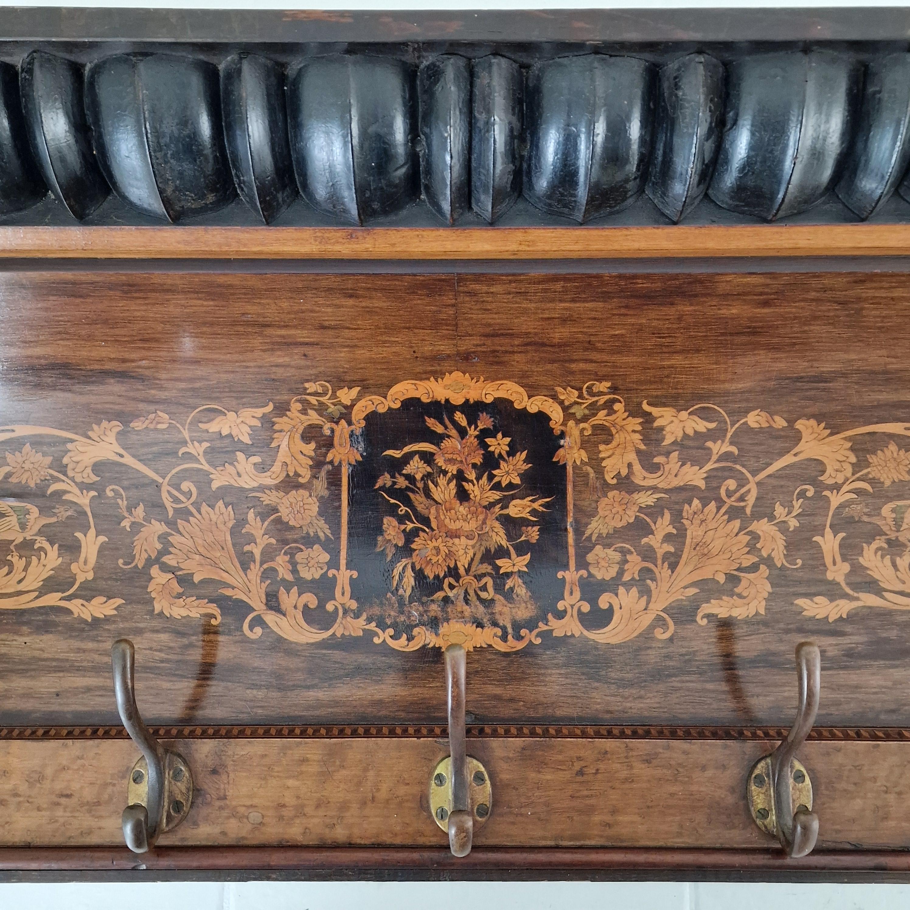 Antique French Wall Rack with Floral Marquetry, 19th Century in vendita 2