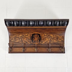 Antique French Wall Rack with Floral Marquetry, 19th Century