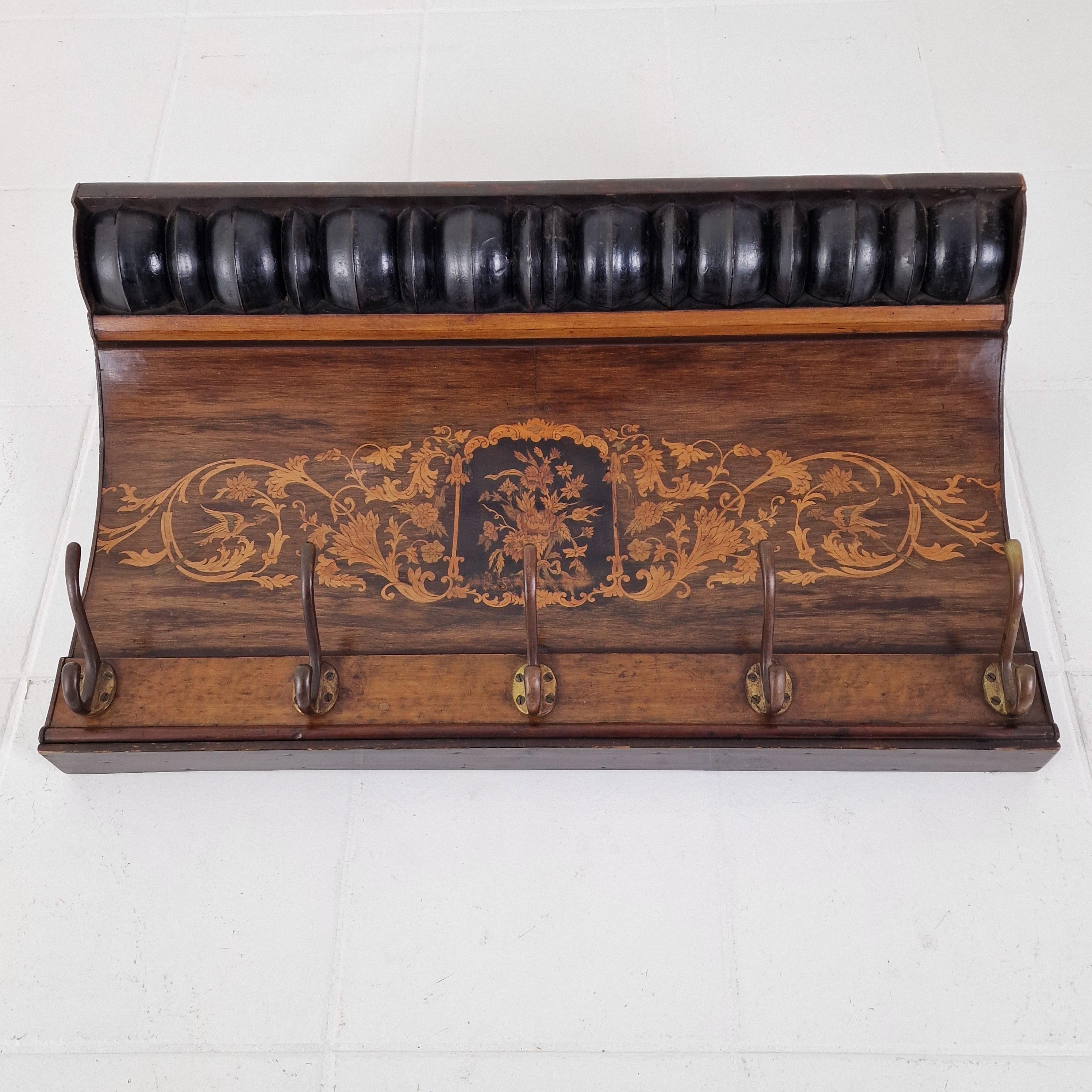 Altro Antique French Wall Rack with Floral Marquetry, 19th Century in vendita