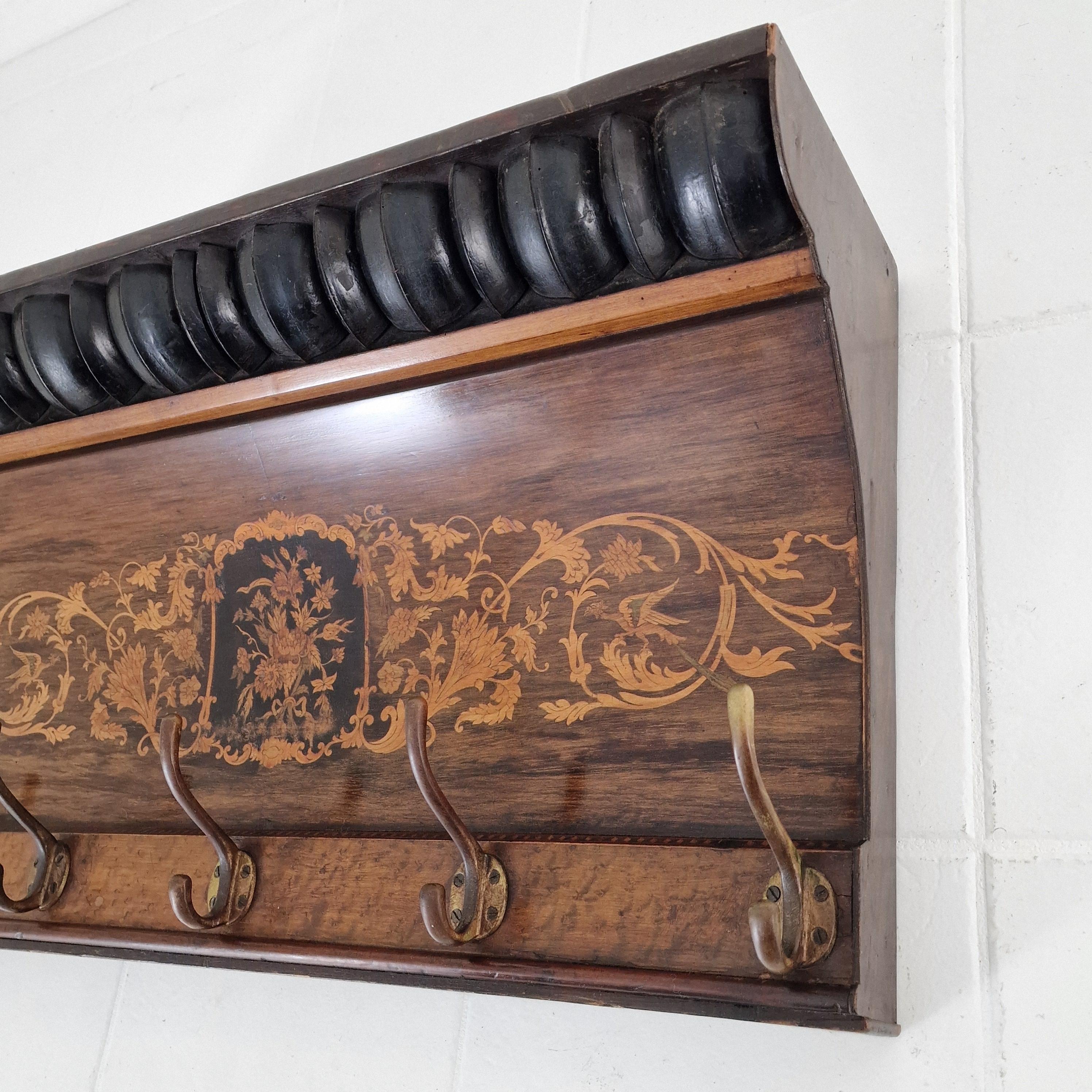 XIX secolo Antique French Wall Rack with Floral Marquetry, 19th Century in vendita