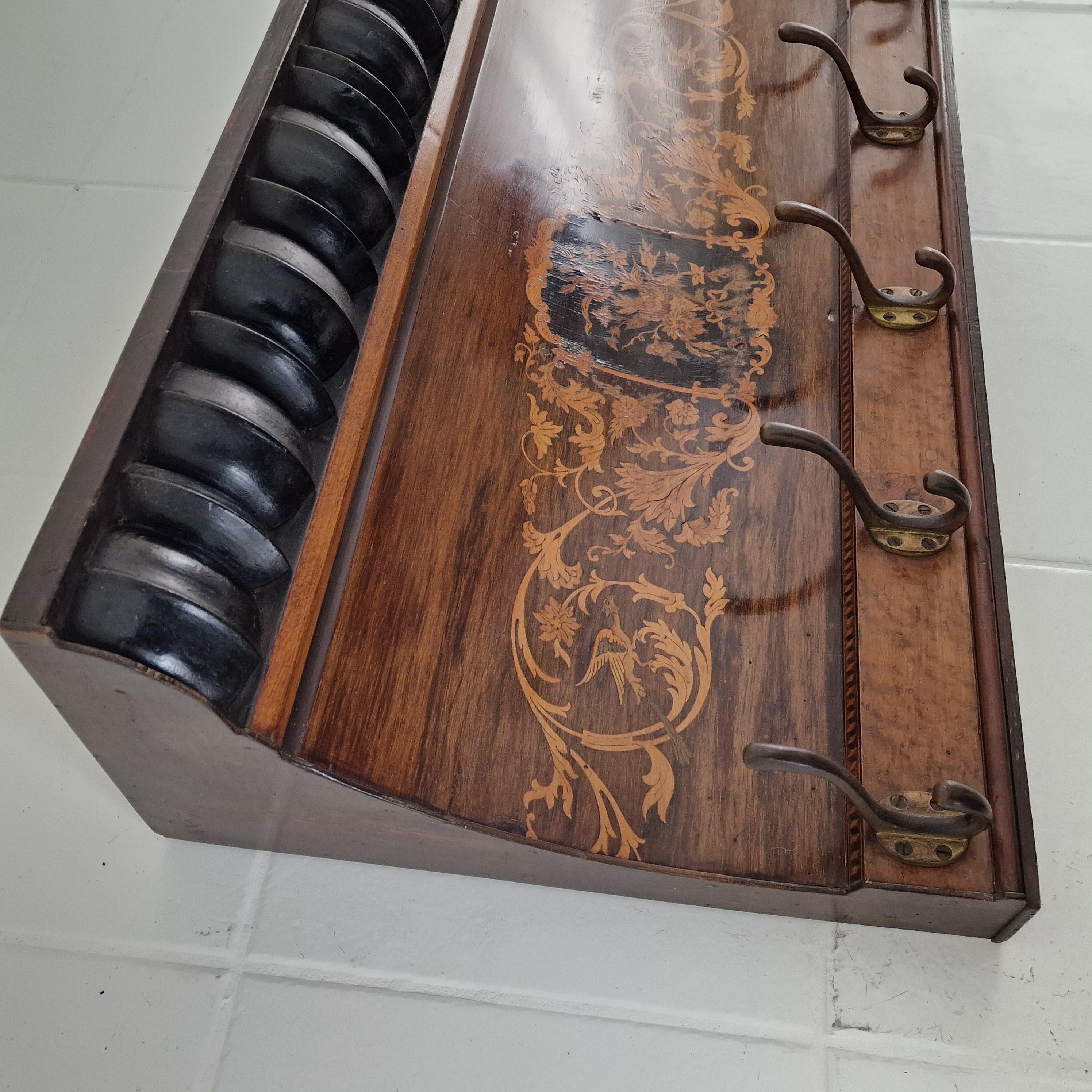 Ottone Antique French Wall Rack with Floral Marquetry, 19th Century in vendita