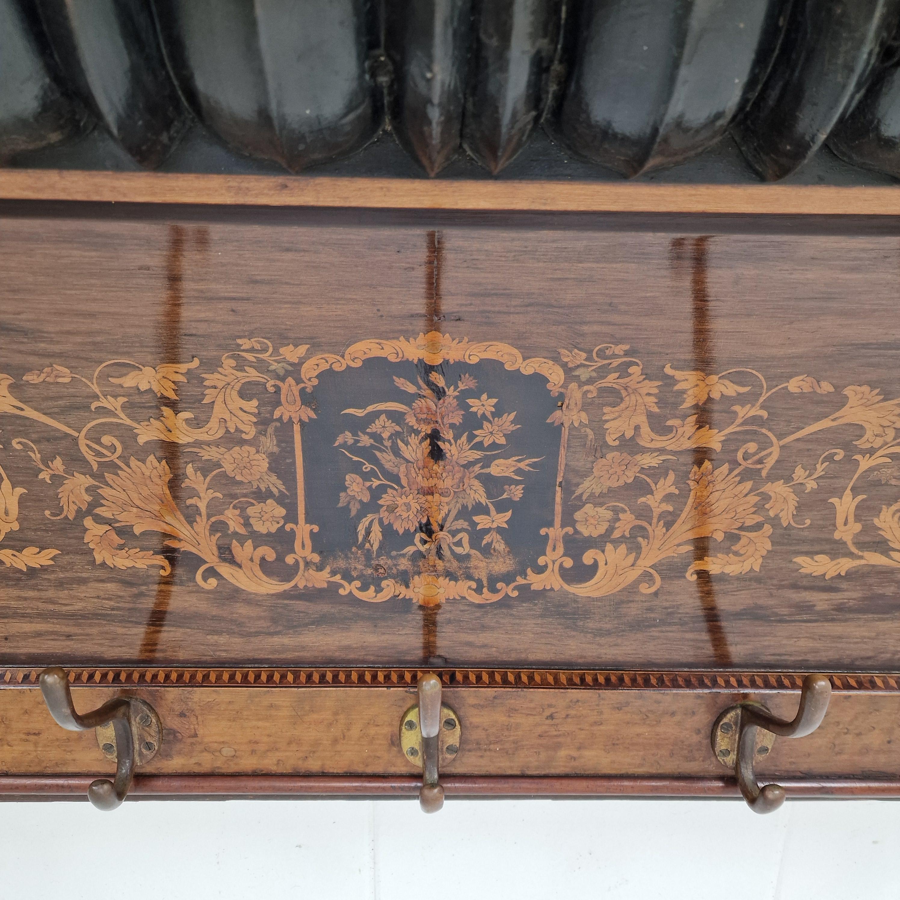 Antique French Wall Rack with Floral Marquetry, 19th Century in vendita 1